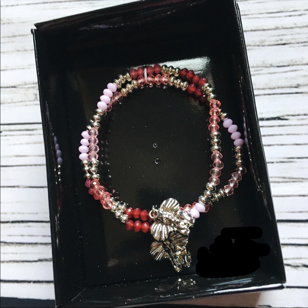 MERMAIDMERCHANT Multicolored Beaded Elephant Charm Stretch Bracelet set